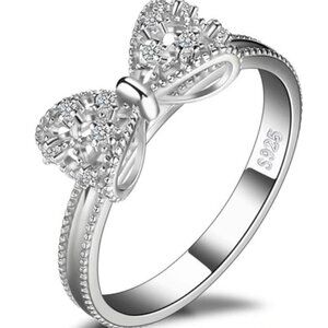 925 Sterling Silver Bow Knot Cubic Zirconia Ring 7 Silver Ring Women’s Jewely